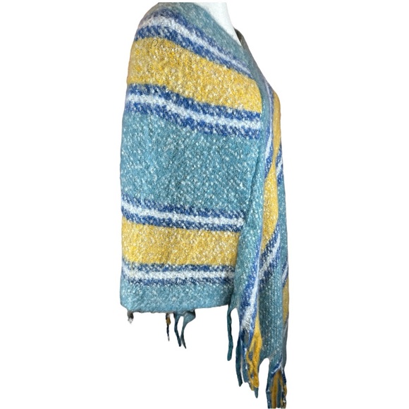NWOT Multicolor Striped Knit Poncho With Fringe - Picture 3 of 6